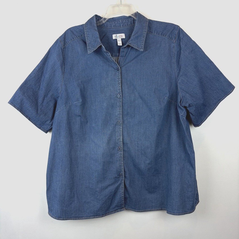 D&Co Denim Co Button Top Womens 3X Blue Denim Tunic Plus Shirt Solid Casual